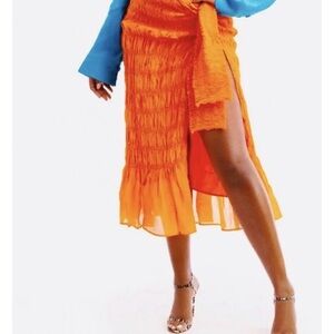 Hanifa - 🚨BRAND NEW!! PLUS SIZE🚨Orange Midi Smocked Side-Slit Skirt -